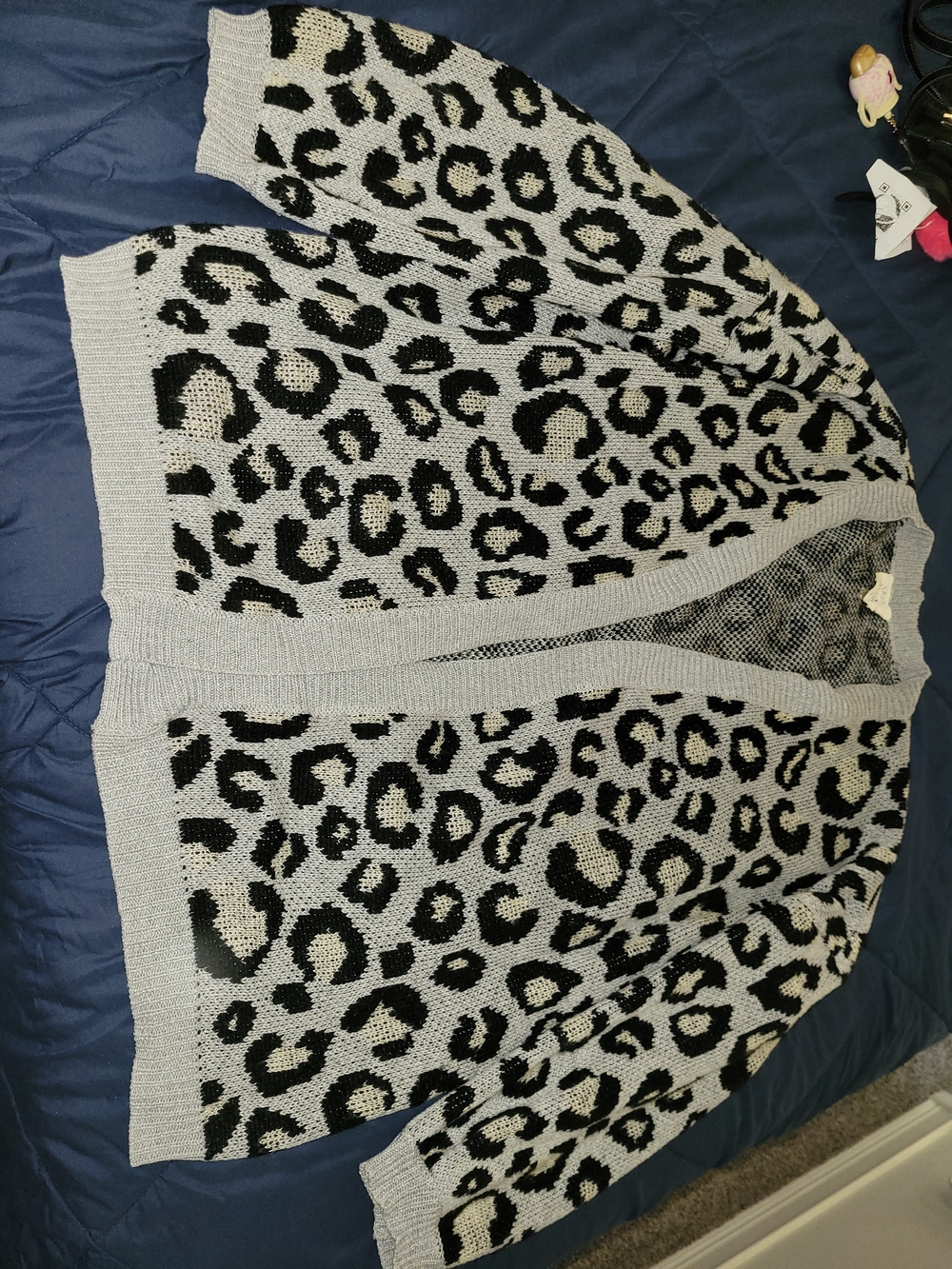 Fantastic Fawn Black and Light Gray Leopard Open Cardigan